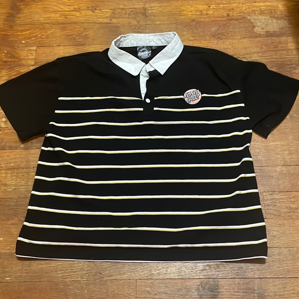 Black, collar, striped, Santa Cruz shirt Size:M